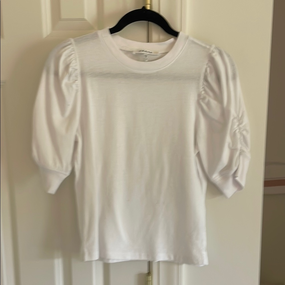 Frame Denim White Fitted Puff Sleeve Blouse